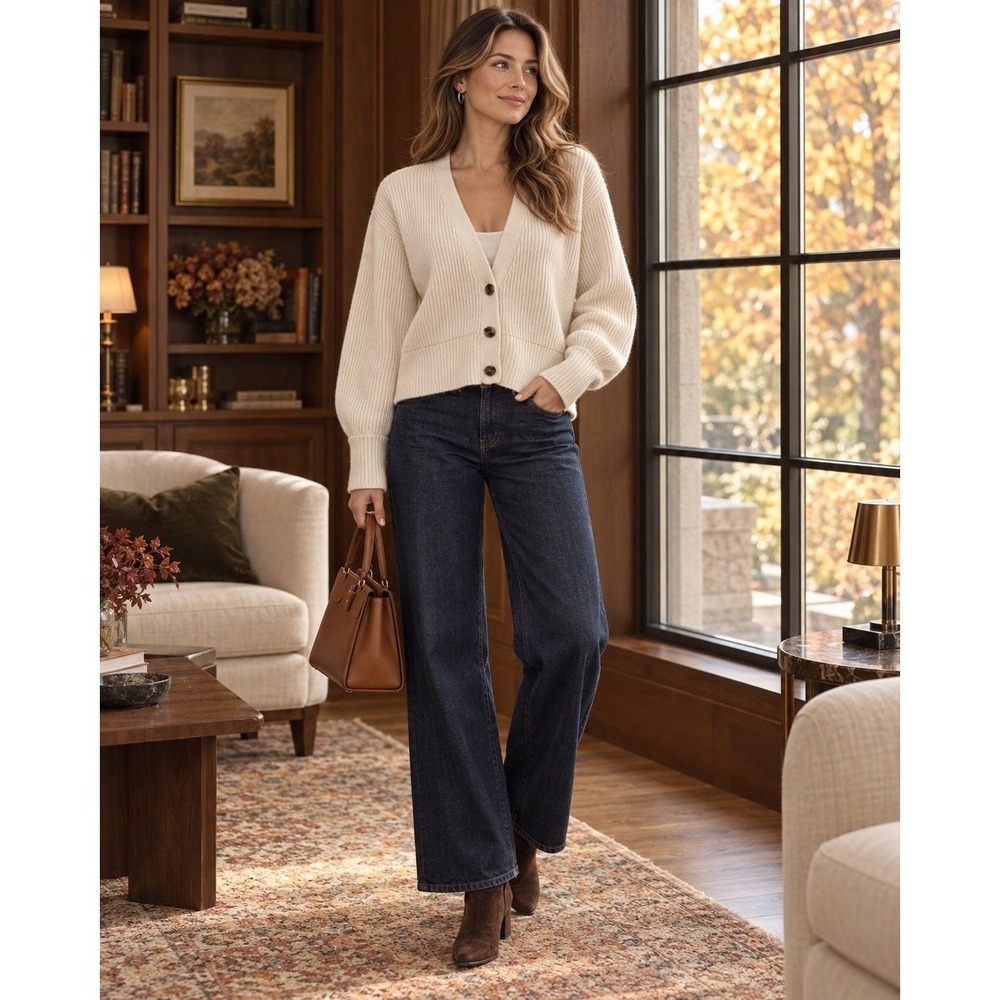BLDWN Sparrow Women's S Ivory Wool Cashmere Ribbed Cropped Cardigan